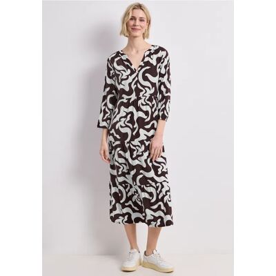 Street One Midi-Kleid mit Split Neck und Print - Braun - Damen Street One Midi-Kleid mit Split Neck und Print - Braun - Damen