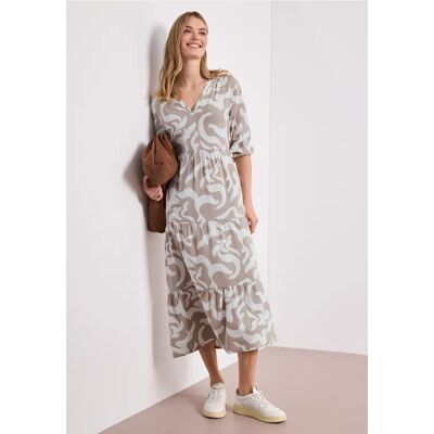 Street One Midi-Kleid mit Split Neck und Print - Beige - Damen Street One Midi-Kleid mit Split Neck und Print - Beige - Damen