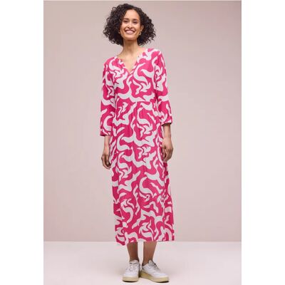 Street One Midi-Kleid mit Split Neck und Print - Pink - Damen Street One Midi-Kleid mit Split Neck und Print - Pink - Damen