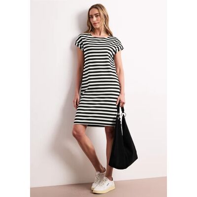 Street One Knielanges Kleid aus Jersey mit Streifen - Schwarz - Damen Street One Knielanges Kleid aus Jersey mit Streifen - Schwarz - Damen