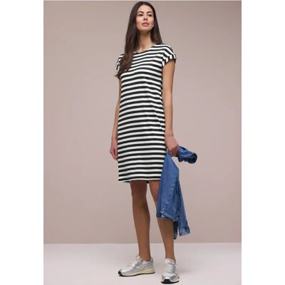 Street One Knielanges Kleid aus Jersey mit Streifen - Blau - Damen Street One Knielanges Kleid aus Jersey mit Streifen - Blau - Damen