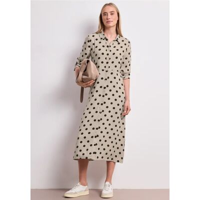 Street One Midi-Kleid mit Knöpfen und Punktmuster - Beige - Damen Street One Midi-Kleid mit Knöpfen und Punktmuster - Beige - Damen