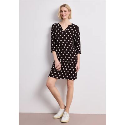 Street One Knielanges Kleid mit Split Neck und Print - Braun - Damen Street One Knielanges Kleid mit Split Neck und Print - Braun - Damen