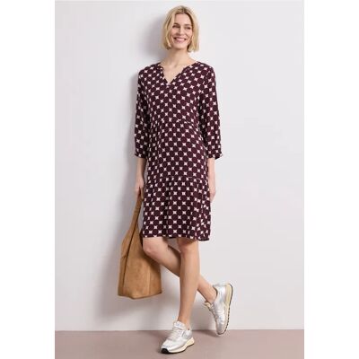 Street One Knielanges Kleid mit Split Neck und Print - Rot - Damen Street One Knielanges Kleid mit Split Neck und Print - Rot - Damen