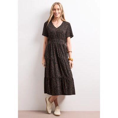 Street One Midi-Kleid mit Print und Smok-Detail - Braun - Damen Street One Midi-Kleid mit Print und Smok-Detail - Braun - Damen