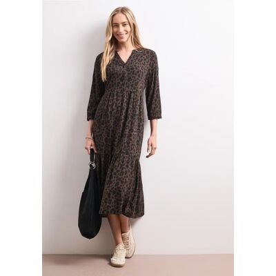 Street One Midikleid mit Split Neck und Print - Braun - Damen Street One Midikleid mit Split Neck und Print - Braun - Damen