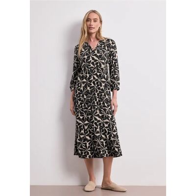 Street One Midi-Kleid mit Split Neck im Ethno-Look - Schwarz - Damen Street One Midi-Kleid mit Split Neck im Ethno-Look - Schwarz - Damen