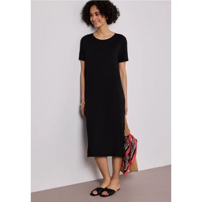 Street One Midi-Kleid mit Kurzarm mit Schlitzdetail - Schwarz - Damen Street One Midi-Kleid mit Kurzarm mit Schlitzdetail - Schwarz - Damen