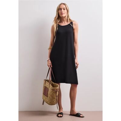 Street One Knielanges Kleid mit Schnallendetail - Schwarz - Damen Street One Knielanges Kleid mit Schnallendetail - Schwarz - Damen