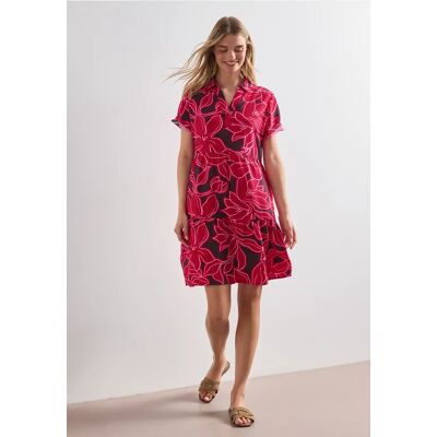 Street One Knielanges Kleid mit Kurzarm und Print - Rot - Damen Street One Knielanges Kleid mit Kurzarm und Print - Rot - Damen