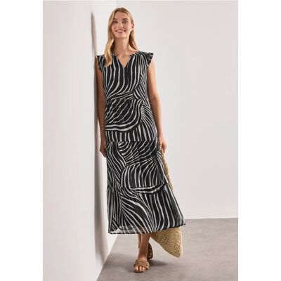 Street One Maxi-Kleid aus Chiffon mit Print - Schwarz - Damen Street One Maxi-Kleid aus Chiffon mit Print - Schwarz - Damen
