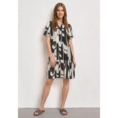 Street One Knielanges Kleid mit Kurzarm und Print - Braun - Damen Street One Knielanges Kleid mit Kurzarm und Print - Braun - Damen