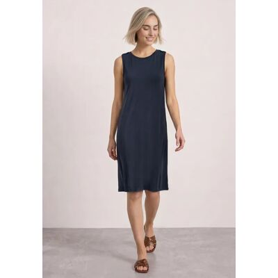 Street One Knielanges Kleid mit Rundhals und Knopfdetail - Blau - Damen Street One Knielanges Kleid mit Rundhals und Knopfdetail - Blau - Damen