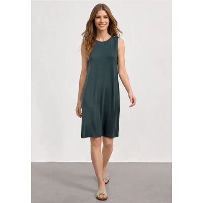 Street One Knielanges Kleid mit Rundhals und Knopfdetail - Blau - Damen Street One Knielanges Kleid mit Rundhals und Knopfdetail - Blau - Damen