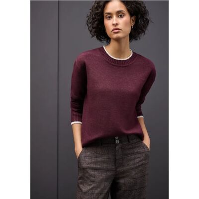 Street One Pullover mit Kontrastdetails - Rot - Damen Street One Pullover mit Kontrastdetails - Rot - Damen