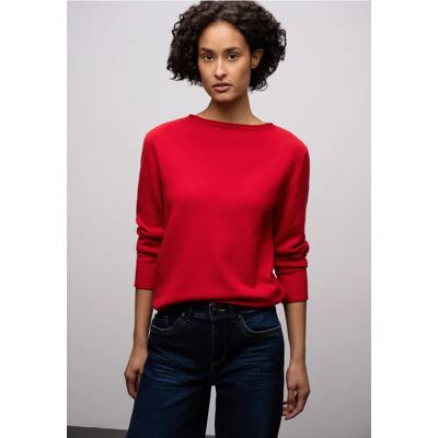 Street One Pullover mit gerolltem Saum - Rot - Damen Street One Pullover mit gerolltem Saum - Rot - Damen