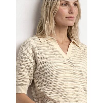 Street One Kurzarm Pullover mit Streifen - Beige - Damen Street One Kurzarm Pullover mit Streifen - Beige - Damen