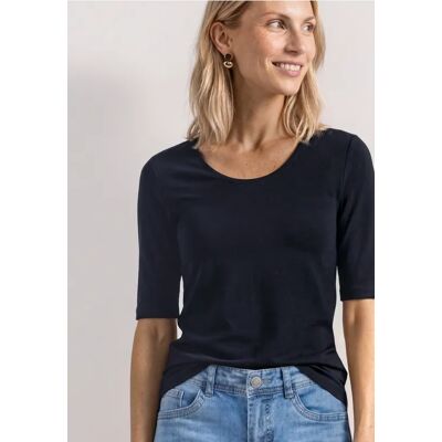 Street One Basic T-Shirt mit blickdichter Front - Blau - Damen Street One Basic T-Shirt mit blickdichter Front - Blau - Damen
