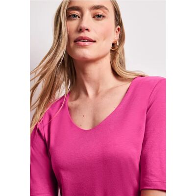 Street One Basic T-Shirt mit V-Neck in Unifarbe - Pink - Damen Street One Basic T-Shirt mit V-Neck in Unifarbe - Pink - Damen