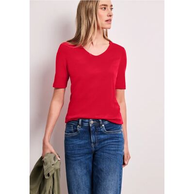 Street One Basic T-Shirt mit V-Neck in Unifarbe - Rot - Damen Street One Basic T-Shirt mit V-Neck in Unifarbe - Rot - Damen