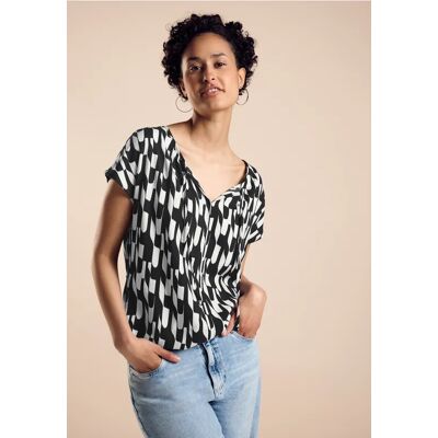 Street One Materialmix-T-Shirt - Schwarz - Damen Street One Materialmix-T-Shirt - Schwarz - Damen