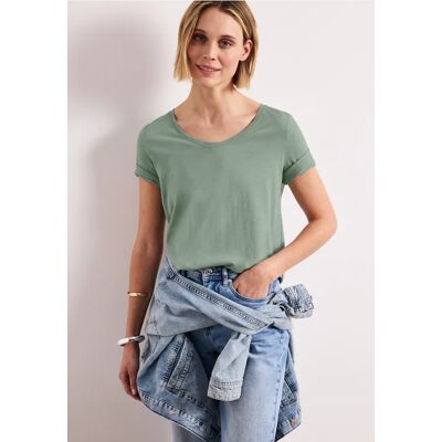 Street One Basic T-Shirt mit V-Neck in Unifarbe - Grün - Damen Street One Basic T-Shirt mit V-Neck in Unifarbe - Grün - Damen