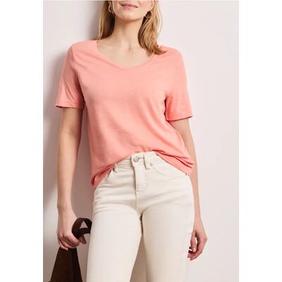Street One Basic T-Shirt mit V-Neck in Unifarbe - Orange - Damen Street One Basic T-Shirt mit V-Neck in Unifarbe - Orange - Damen
