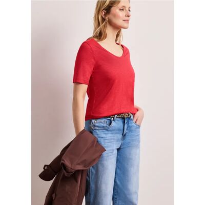 Street One Basic T-Shirt mit V-Neck in Unifarbe - Rot - Damen Street One Basic T-Shirt mit V-Neck in Unifarbe - Rot - Damen