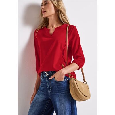 Street One Split Neck Jersey Shirt - Rot - Damen Street One Split Neck Jersey Shirt - Rot - Damen