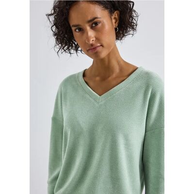 Street One Kuscheliges V-Neck Shirt - Grün - Damen Street One Kuscheliges V-Neck Shirt - Grün - Damen
