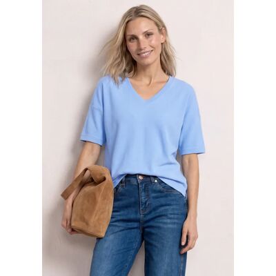 Street One T-Shirt im Strick-Look mit V-Neck - Blau - Damen Street One T-Shirt im Strick-Look mit V-Neck - Blau - Damen