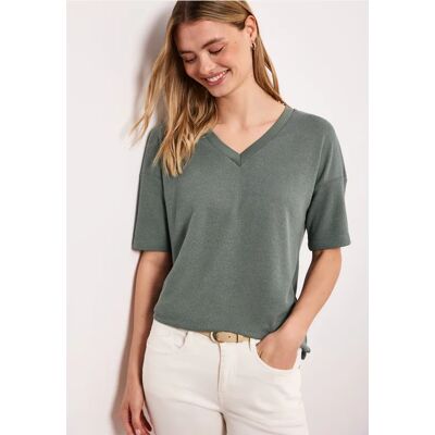 Street One T-Shirt im Strick-Look mit V-Neck - Grün - Damen Street One T-Shirt im Strick-Look mit V-Neck - Grün - Damen