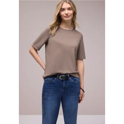 Street One T-Shirt mit Kontrastdetail - Braun - Damen Street One T-Shirt mit Kontrastdetail - Braun - Damen