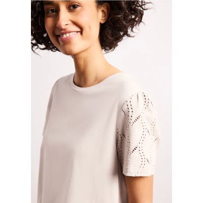 Street One T-Shirt mit Rundhals und Spitzenärmeln - Beige - Damen Street One T-Shirt mit Rundhals und Spitzenärmeln - Beige - Damen
