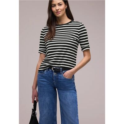 Street One Kurzarm T-Shirt mit Streifenmuster - Schwarz - Damen Street One Kurzarm T-Shirt mit Streifenmuster - Schwarz - Damen