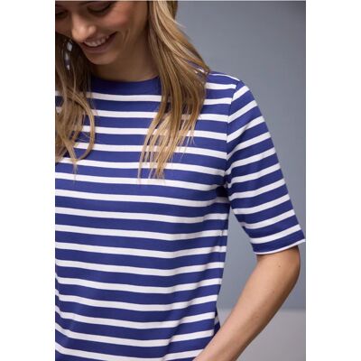 Street One Kurzarm T-Shirt mit Streifenmuster - Blau - Damen Street One Kurzarm T-Shirt mit Streifenmuster - Blau - Damen
