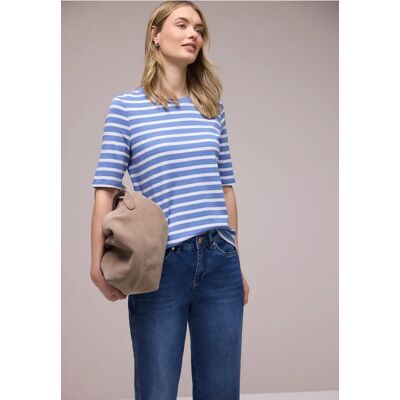 Street One Kurzarm T-Shirt mit Streifenmuster - Blau - Damen Street One Kurzarm T-Shirt mit Streifenmuster - Blau - Damen