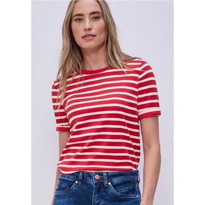 Street One Kurzarm T-Shirt mit Streifenmuster - Rot - Damen Street One Kurzarm T-Shirt mit Streifenmuster - Rot - Damen