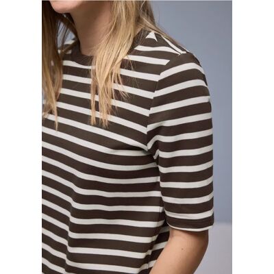Street One Kurzarm T-Shirt mit Streifenmuster - Braun - Damen Street One Kurzarm T-Shirt mit Streifenmuster - Braun - Damen