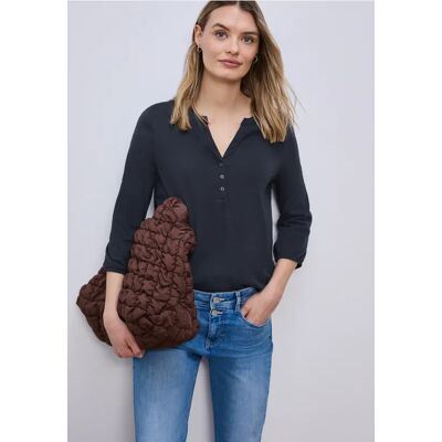 Street One 3/4-Arm Shirt mit Split Neck und Knöpfen - Blau - Damen Street One 3/4-Arm Shirt mit Split Neck und Knöpfen - Blau - Damen
