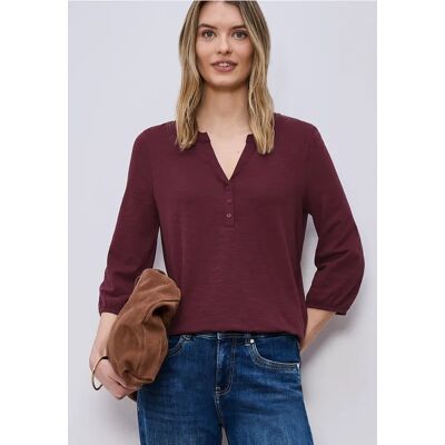 Street One 3/4-Arm Shirt mit Split Neck und Knöpfen - Rot - Damen Street One 3/4-Arm Shirt mit Split Neck und Knöpfen - Rot - Damen