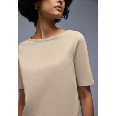 Street One Basic T-Shirt mit U-Boot-Ausschnitt - Beige - Damen Street One Basic T-Shirt mit U-Boot-Ausschnitt - Beige - Damen