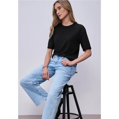 Street One T-Shirt mit Rundhals im Strick-Look - Schwarz - Damen Street One T-Shirt mit Rundhals im Strick-Look - Schwarz - Damen