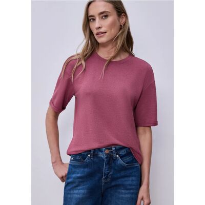 Street One T-Shirt mit Rundhals im Strick-Look - Rosa - Damen Street One T-Shirt mit Rundhals im Strick-Look - Rosa - Damen