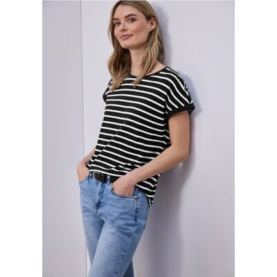 Street One Dropped Shoulder T-Shirt mit Streifen - Schwarz - Damen Street One Dropped Shoulder T-Shirt mit Streifen - Schwarz - Damen