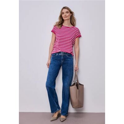 Street One Dropped Shoulder T-Shirt mit Streifen - Pink - Damen Street One Dropped Shoulder T-Shirt mit Streifen - Pink - Damen