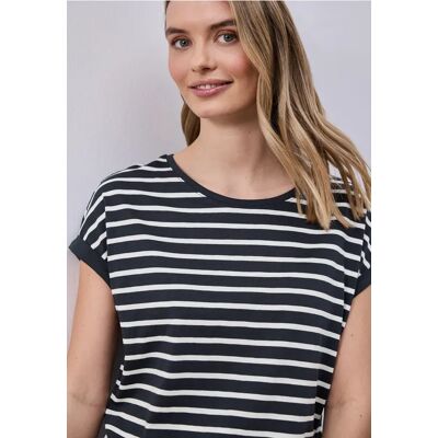 Street One Dropped Shoulder T-Shirt mit Streifen - Blau - Damen Street One Dropped Shoulder T-Shirt mit Streifen - Blau - Damen