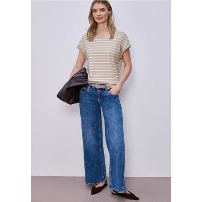 Street One Dropped Shoulder T-Shirt mit Streifen - Beige - Damen Street One Dropped Shoulder T-Shirt mit Streifen - Beige - Damen