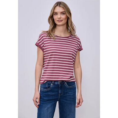 Street One Dropped Shoulder T-Shirt mit Streifen - Rosa - Damen Street One Dropped Shoulder T-Shirt mit Streifen - Rosa - Damen