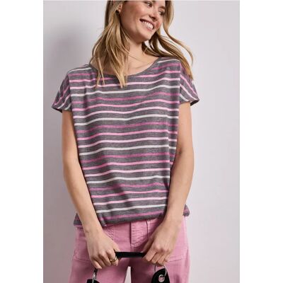 Street One Kurzarm Shirt mit Rundhals und Streifen - Braun - Damen Street One Kurzarm Shirt mit Rundhals und Streifen - Braun - Damen